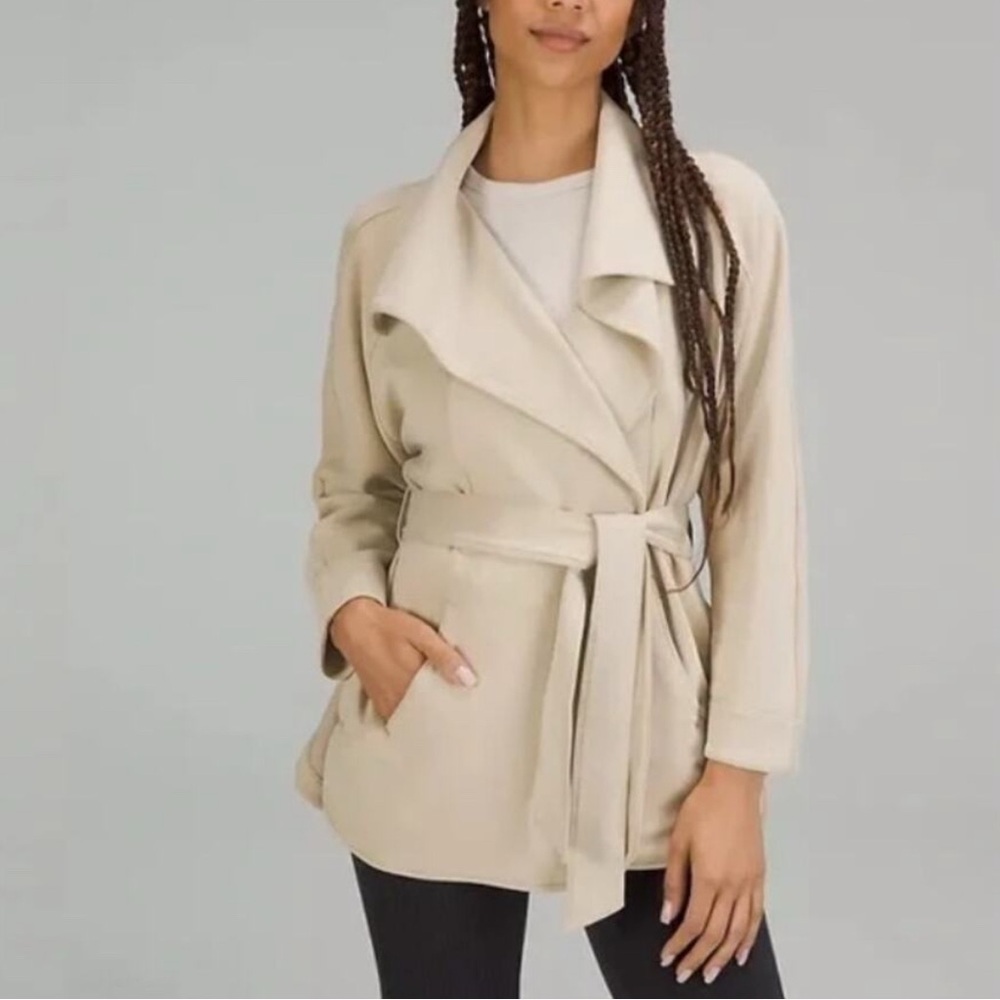 Lululemon Sweater Softstreme Belted Wrap Trench Tan Drape Jacket M/L
